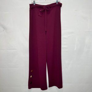 Omega Collection Woman’s Pants sz 12 Plum Knit Wide Leg High Rise Button Accents